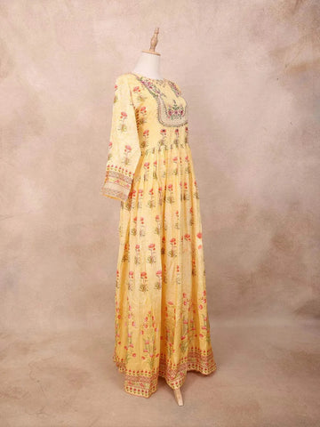 Light Yellow Kurti Top Adorned with Embroidery and Floral Design and without Dupatta - Diadem
