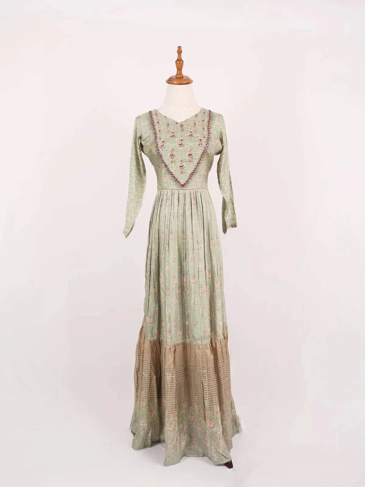 Green Kurti Adorned with Floral Printed and Beads Design - Diadem