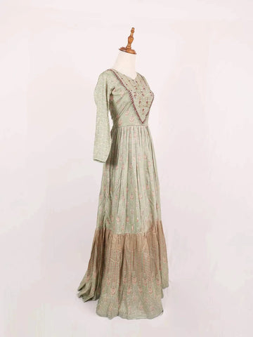 Green Kurti Adorned with Floral Printed and Beads Design - Diadem