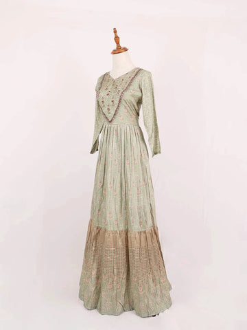 Green Kurti Adorned with Floral Printed and Beads Design - Diadem