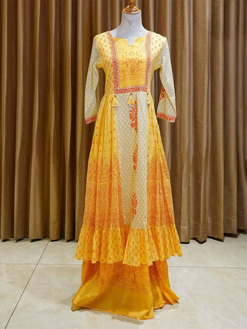 Yellow Long Kurti Enhanced with Floral Prints - Diadem