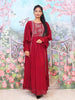 Deep Red Honeycomb and Floral Embroidery Ruffle Sleeve Kurti - Diadem
