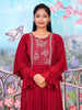 Deep Red Honeycomb and Floral Embroidery Ruffle Sleeve Kurti - Diadem