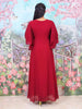 Deep Red Honeycomb and Floral Embroidery Ruffle Sleeve Kurti - Diadem