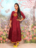Brick Red Round Motif Embroidery Elbow Sleeve Anarkali Kurti - Diadem