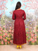 Brick Red Round Motif Embroidery Elbow Sleeve Anarkali Kurti - Diadem