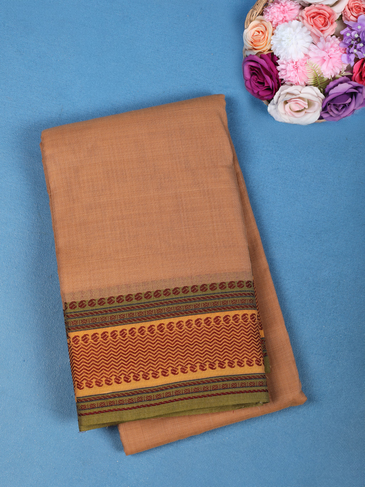 Camel Brown Solid Design Pure Cotton Saree