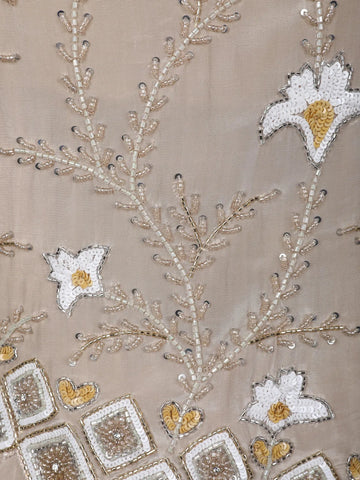 Champagne Beige Floral Sequins Embellished Crepe Skirt - Diadem