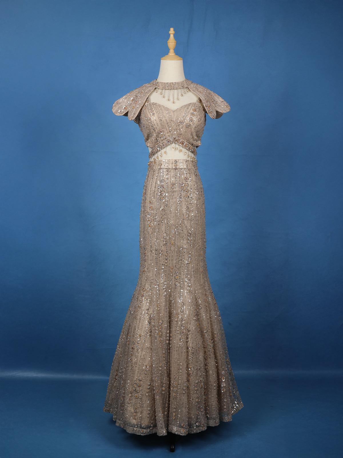 Champagne Gold Sequins Embellished Design Net Lehenga