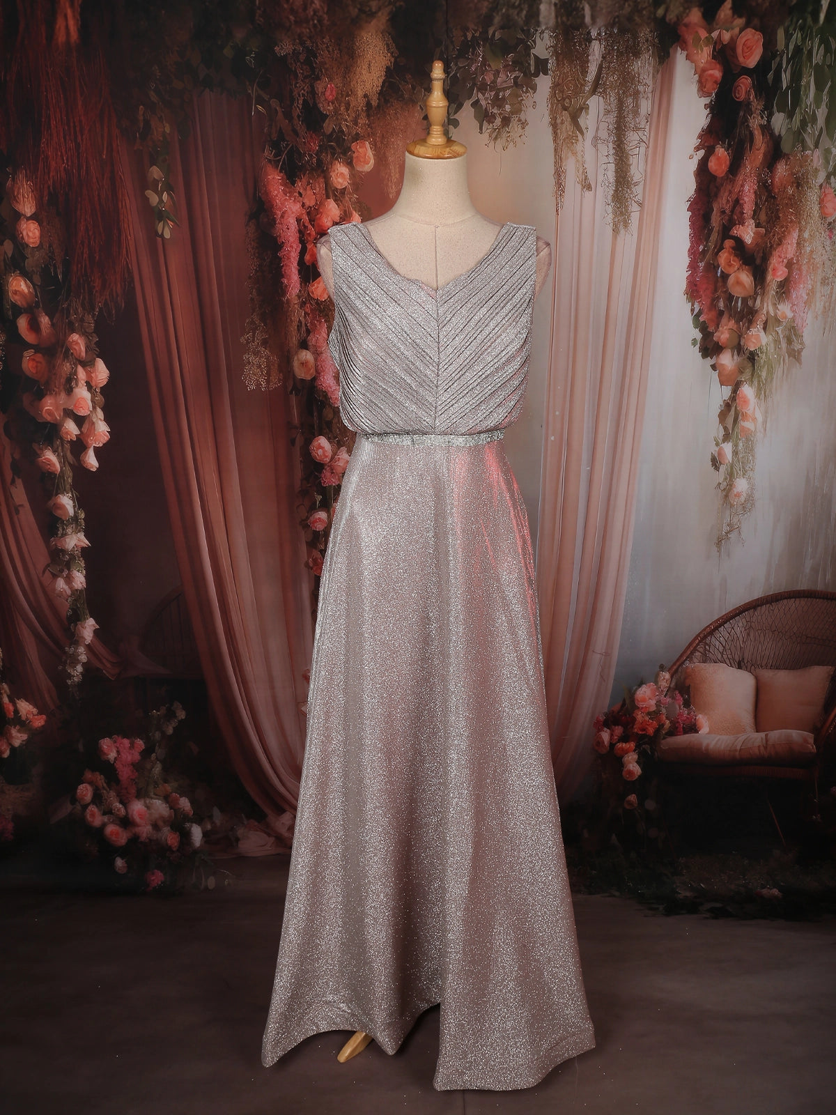 Champagne Silver Shimmer Embellished Design Party Wear Gown | Diadem Champagne Silver Shimmer Embellished Design Party Wear Gown | Diadem