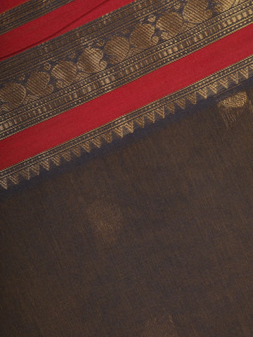 Charcoal Black Paisley Design Cotton Saree - Diadem