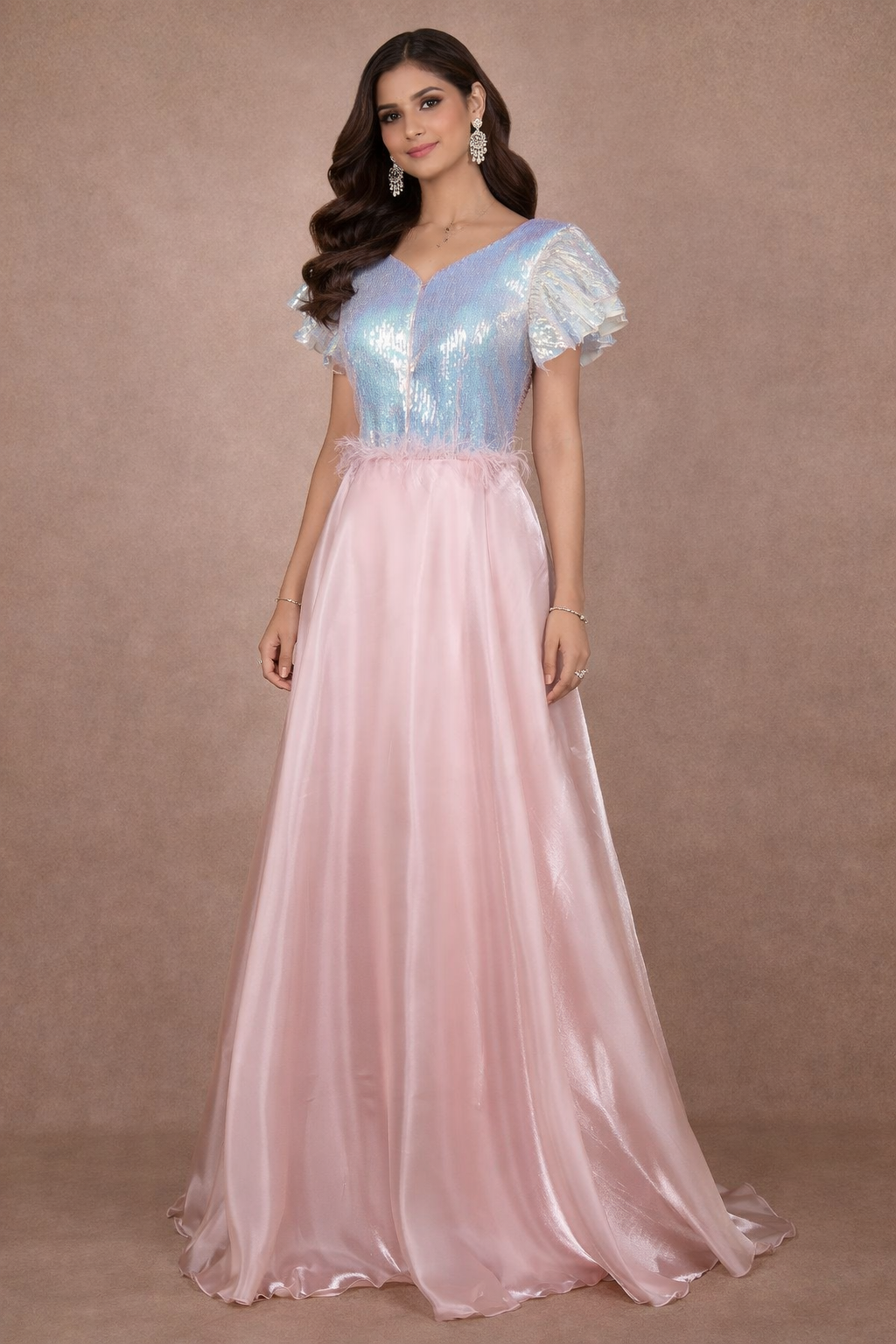 Pale Pink Sequin Designed Organza Party Gown | Diadem Pale Pink Sequin Designed Organza Party Gown | Diadem