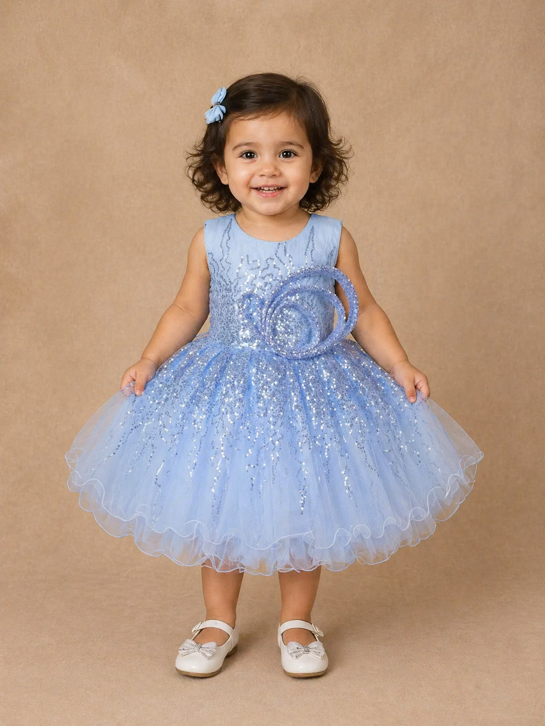 princess polly baby blue dress Blue Vanilla Cream Sequin Bow Mini Dress main image 0