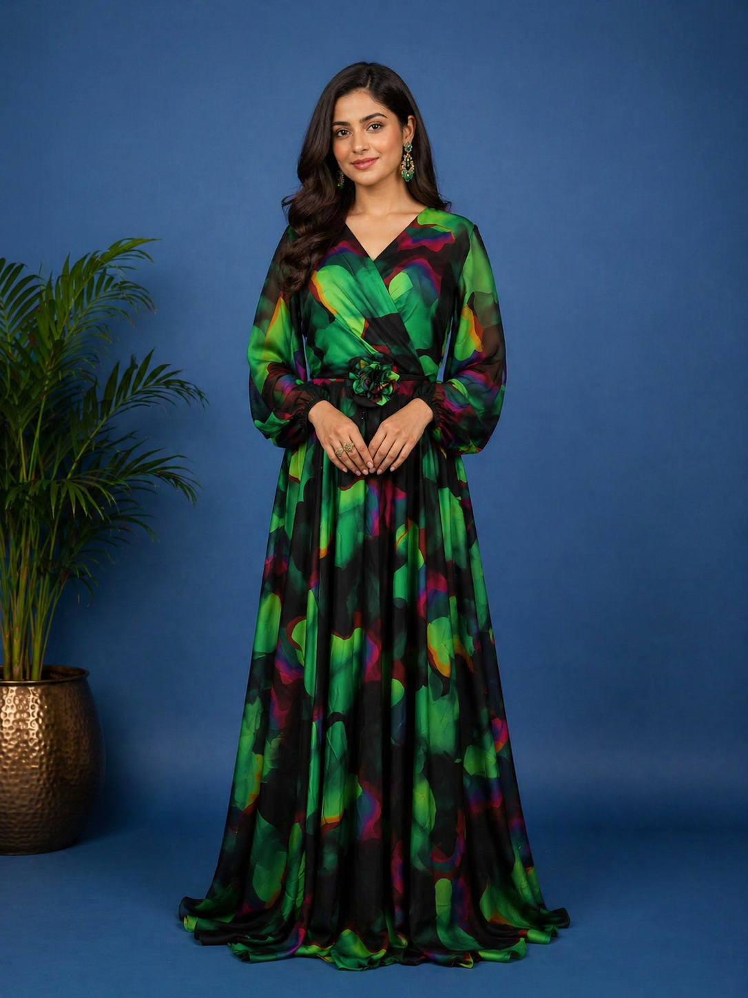 Multicolor Floral Print Chiffon Partywear Gown | Diadem Multicolor Floral Print Chiffon Partywear Gown | Diadem