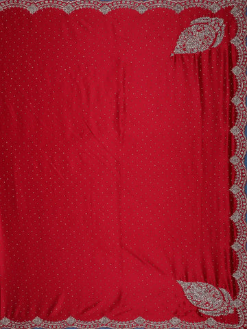 Classic Bridal Red Stone Embellishment Satin Saree - Diadem