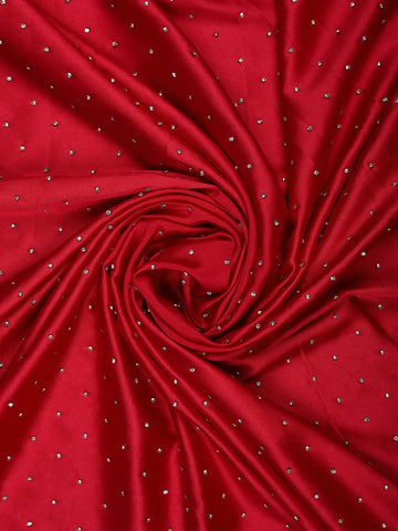 Classic Bridal Red Stone Embellishment Satin Saree - Diadem