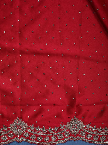 Classic Bridal Red Stone Embellishment Satin Saree - Diadem