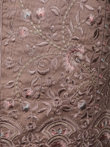 Cocoa Brown Floral Embroidered Brocade Kurta Pyjama - Diadem