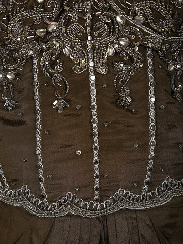 Coffee Brown Embroidery Georgette Ready To Wear Saree with Designer Blouse - Diadem