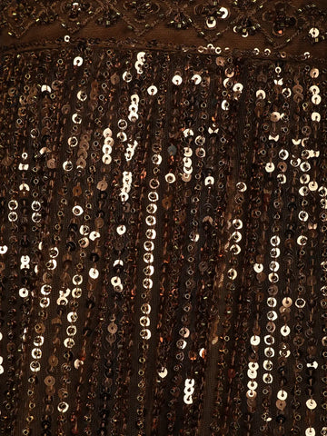 Coffee Brown Sequins And Beads Embellished Net Lehenga With Net Dupatta - Diadem