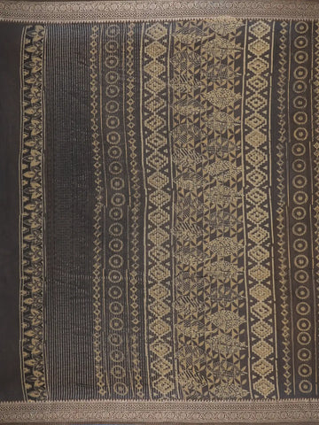 Coffee Brown Floral Design Antique gold zari border Chandheri Cotton Saree - Diadem