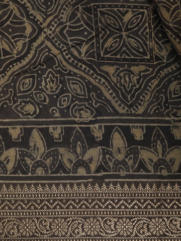 Coffee Brown Floral Design Antique gold zari border Chandheri Cotton Saree - Diadem