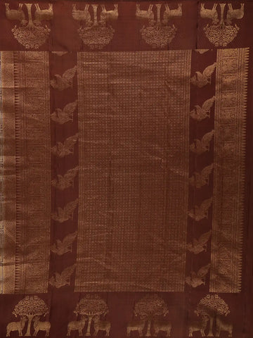 Coffee Brown Peacock Woven Pure Kanchipuram Silk Saree - Diadem