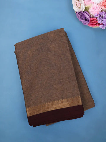Coffee Brown Plain Cotton Saree - Diadem