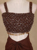 Coffee Brown Sequin Embellished Crop Top with Draped Skirt - Diadem