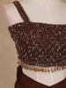 Coffee Brown Sequin Embellished Crop Top with Draped Skirt - Diadem