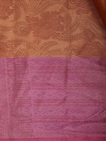 Copper Orange Floral Design Zari Woven Soft Silk Saree - Diadem
