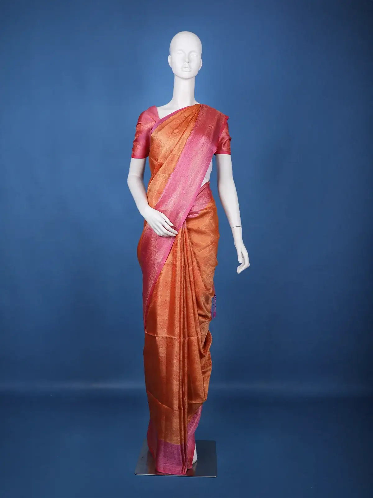 Copper Orange Floral Design Zari Woven Soft Silk Saree - Diadem