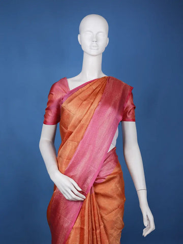 Copper Orange Floral Design Zari Woven Soft Silk Saree - Diadem
