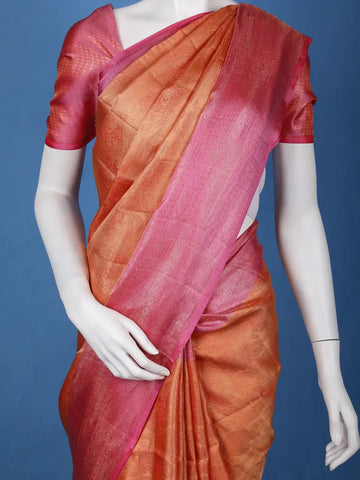 Copper Orange Floral Design Zari Woven Soft Silk Saree - Diadem