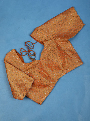 Copper Orange Motifs Design Silk Readymade Blouse - Diadem