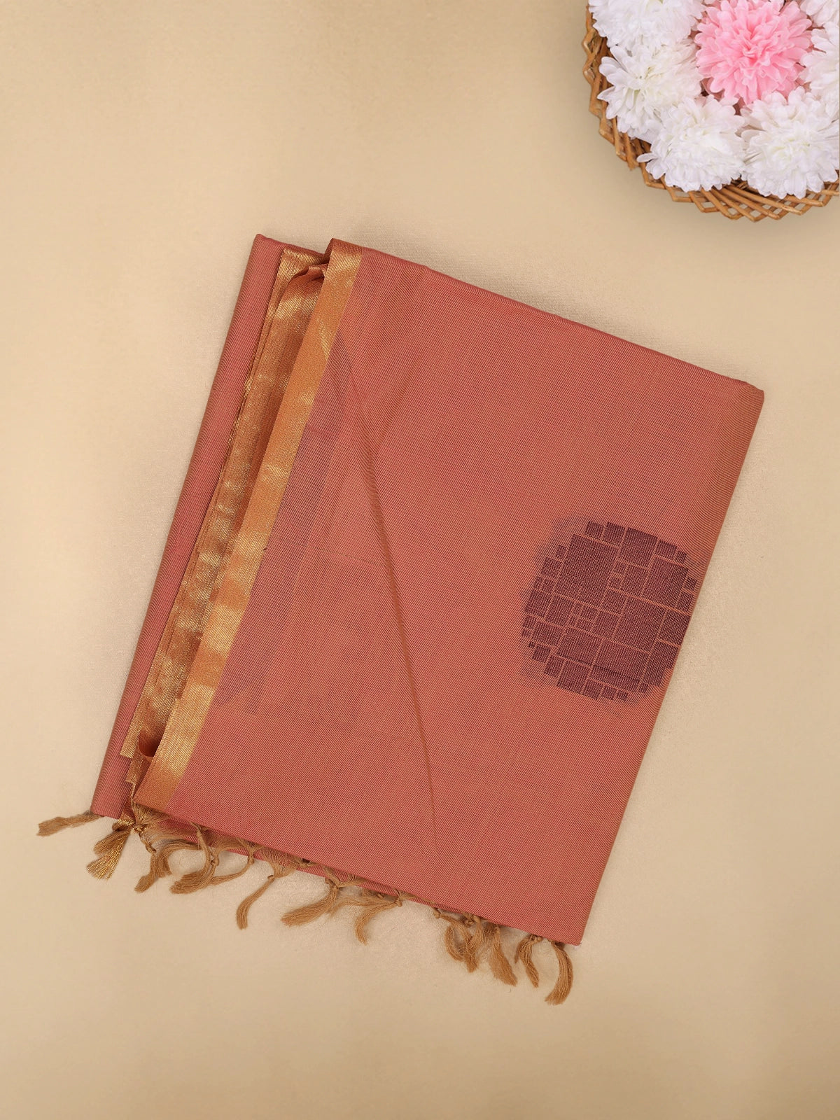 Copper Rust Butta Woven Design Cotton Saree