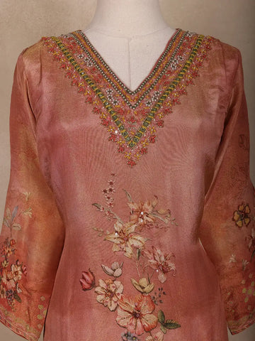 Copper Rust Floral Design Organza Salwar Suit - Diadem