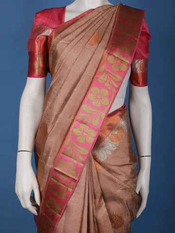 Copper Brown Floral Design Zari Border Silk Saree - Diadem