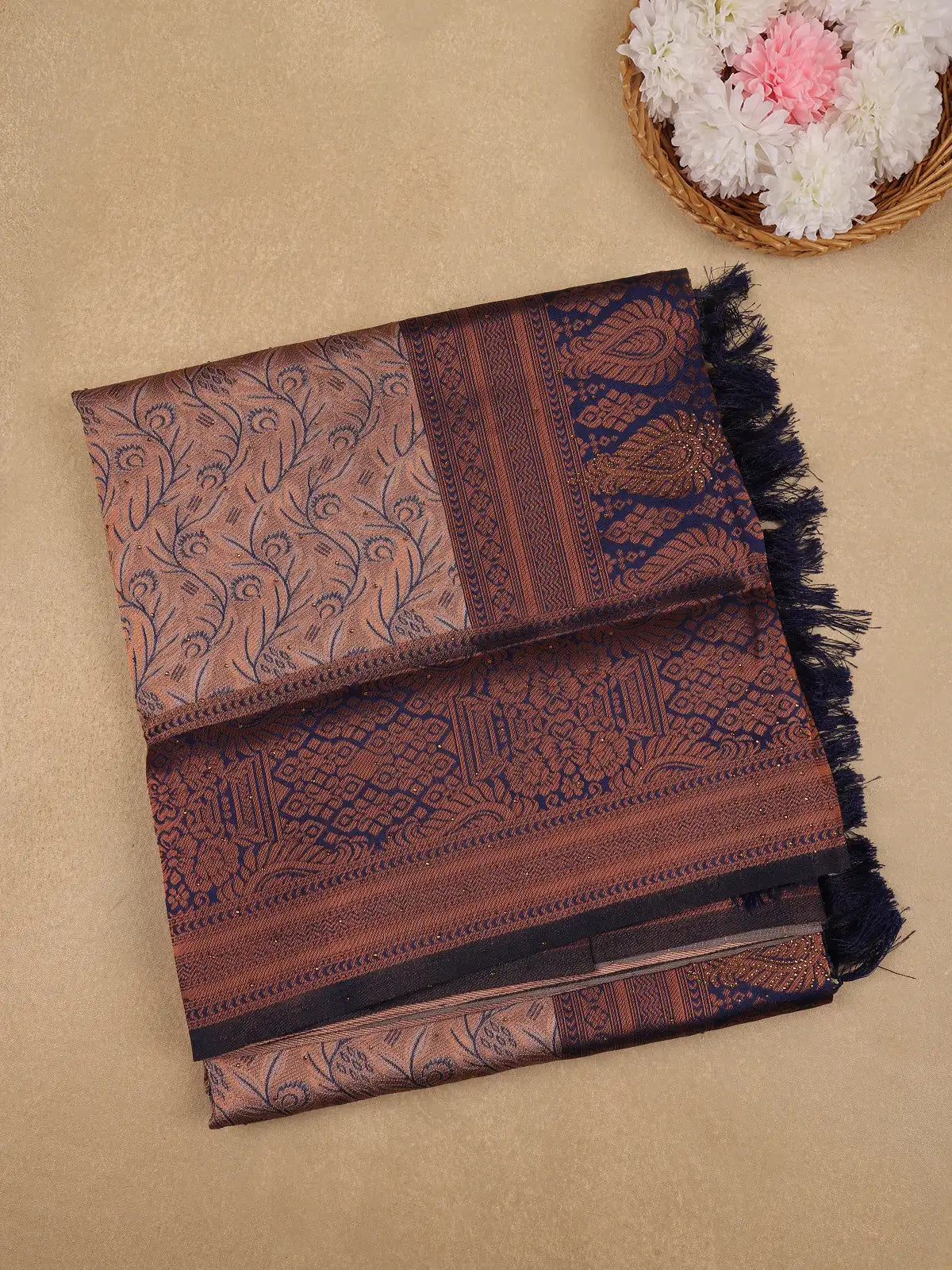 Copper Brown Floral Designed Soft Silk Saree - Diadem