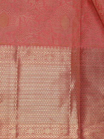 Coral Pink Floral Woven Pure Kanchipuram Silk Saree - Diadem