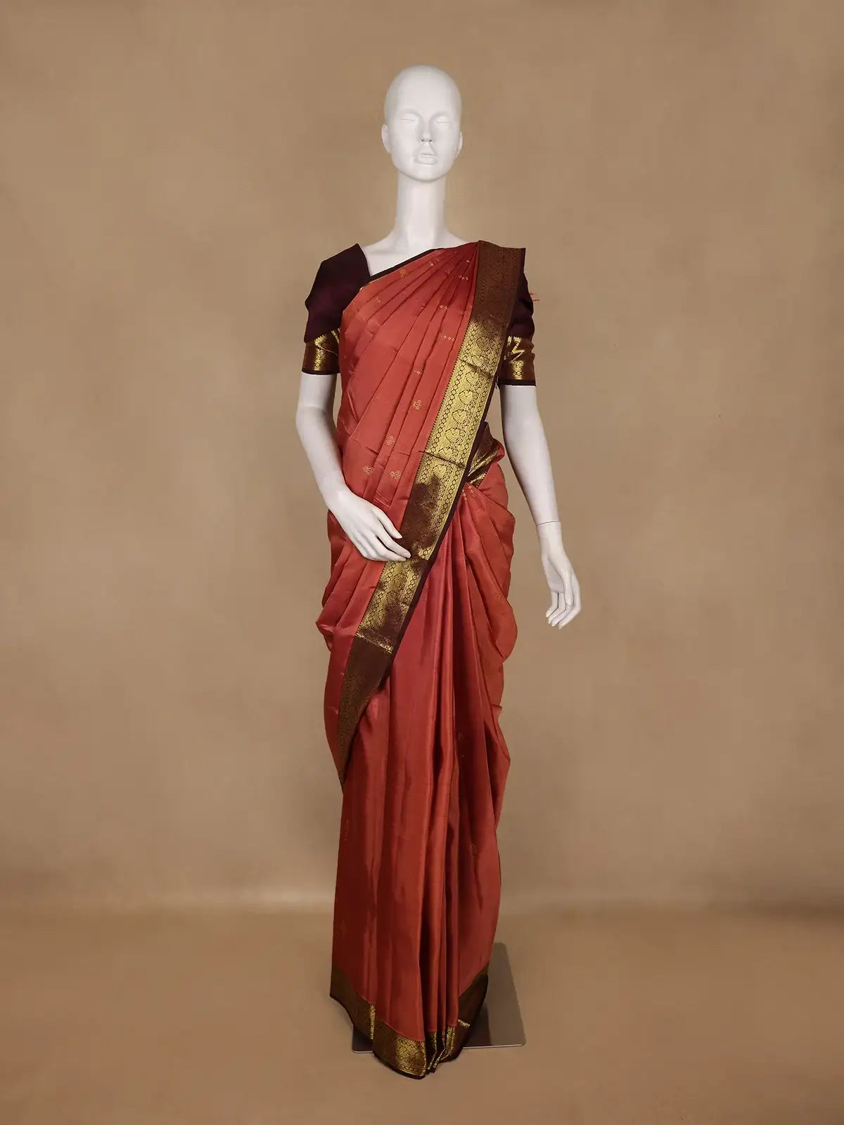 Coral Pink Floral Woven Pure Kanchipuram Silk Saree With Zari Border - Diadem