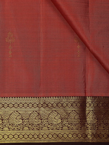 Coral Pink Floral Woven Pure Kanchipuram Silk Saree With Zari Border - Diadem