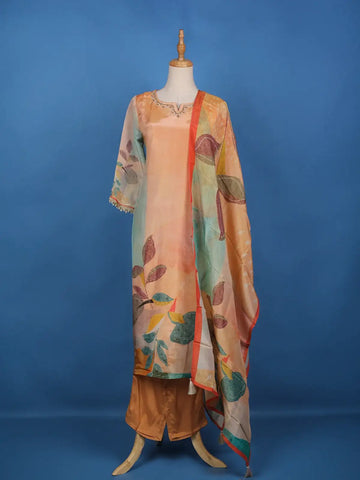 Coral Floral Designed Tissue Silk Salwar Suit - Diadem