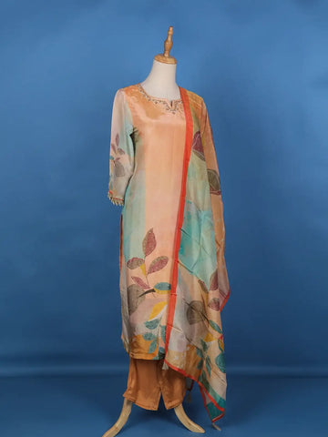 Coral Floral Designed Tissue Silk Salwar Suit - Diadem