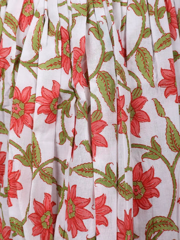 Coral Floral Printed Anarkali Cotton Salwar Suit - Diadem