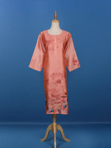 Coral Floral Printed Semi Silk Kurti - Diadem