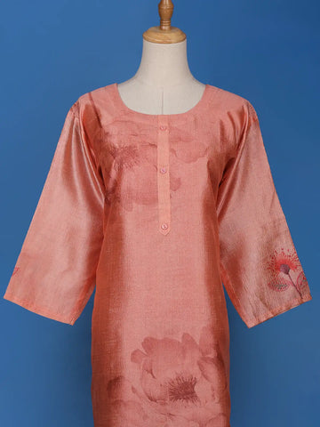 Coral Floral Printed Semi Silk Kurti - Diadem