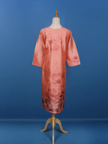 Coral Floral Printed Semi Silk Kurti - Diadem