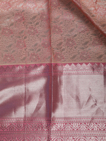 Coral Floral Woven Pure Kanchipuram Silk Saree - Diadem