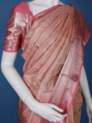 Coral Floral Woven Pure Kanchipuram Silk Saree - Diadem